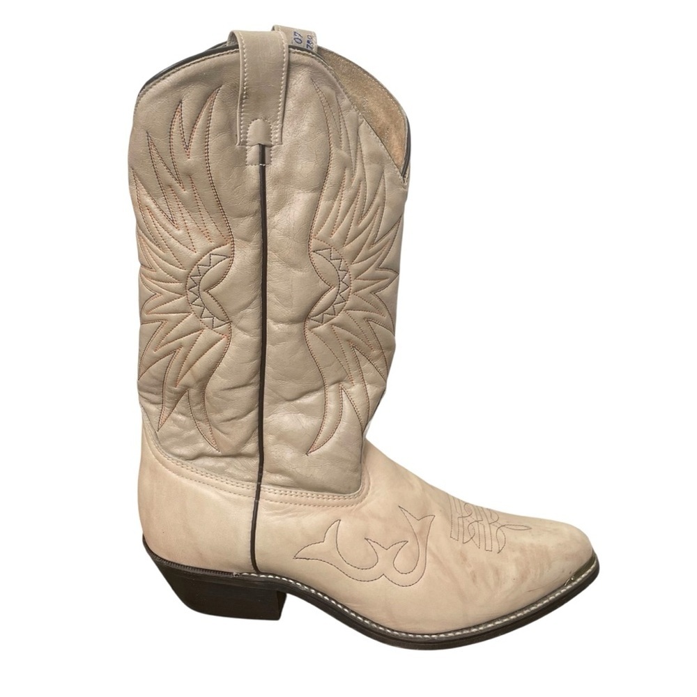 VINTAGE Men’s Bullrider Western Cowboy Boots Beige Tan Cream